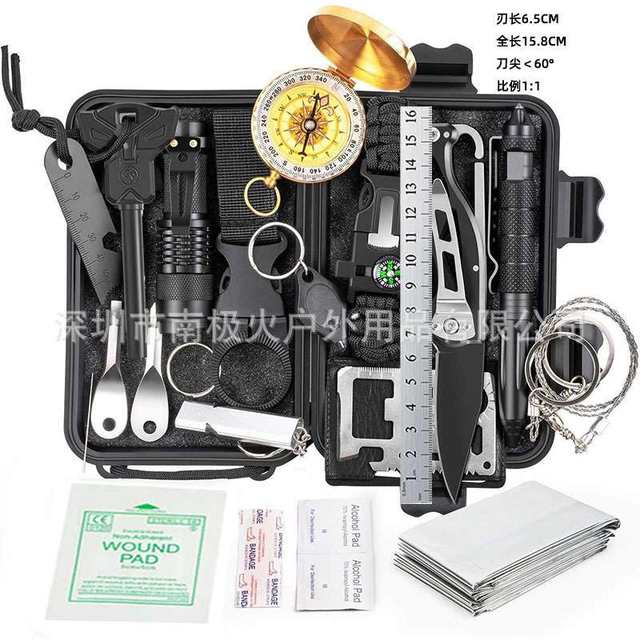 Outdoor car equipment adventure hiking supplies survival tool set multi-function camping trip mountaineering first aid box