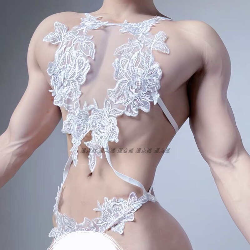 Men's Sexy Lingerie Pure Desire Style White Lace See-Through Bodysuit Gay Dating Outfit Seductive Sleepwear Qqny Men's Sexy Lingerie Pure Desire Style White Lace See-Through Bodysuit Gay Dating Outfit Seductive Sleepwear Qqny