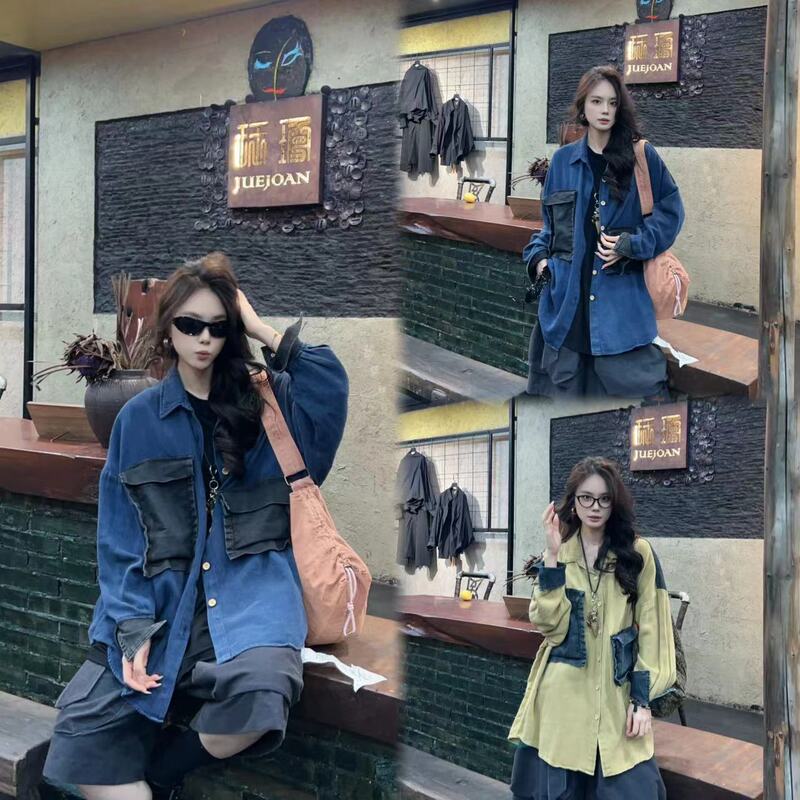 6.5 in Stock [Vintage] Niche Denim Patchwork Cotton Shirt Jacket # Limited Purchase for Single Orders