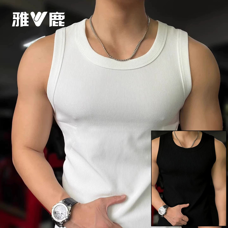 Yalu Wide-Shoulder Thick Ribbed Men's Tank Top Slim Fit Base Layer Inner Wear Sports Fitness Undershirt Men's Muscle Shirt
