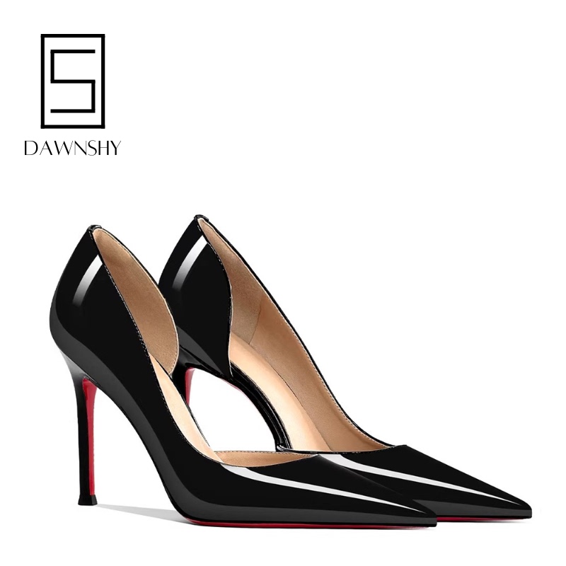 Dawnshy Patent Leather Side-Cut High Heels for Women 2026 New Style Pointed Toe Stiletto Shallow Red Sole Sexy Pumps