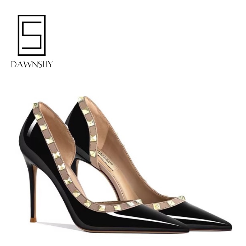 Dawnshy Side Hollow Rivet High-Heeled Shoes for Women 2026 New Style High-End Pointed Toe Stiletto Versatile Elegant Single Shoes