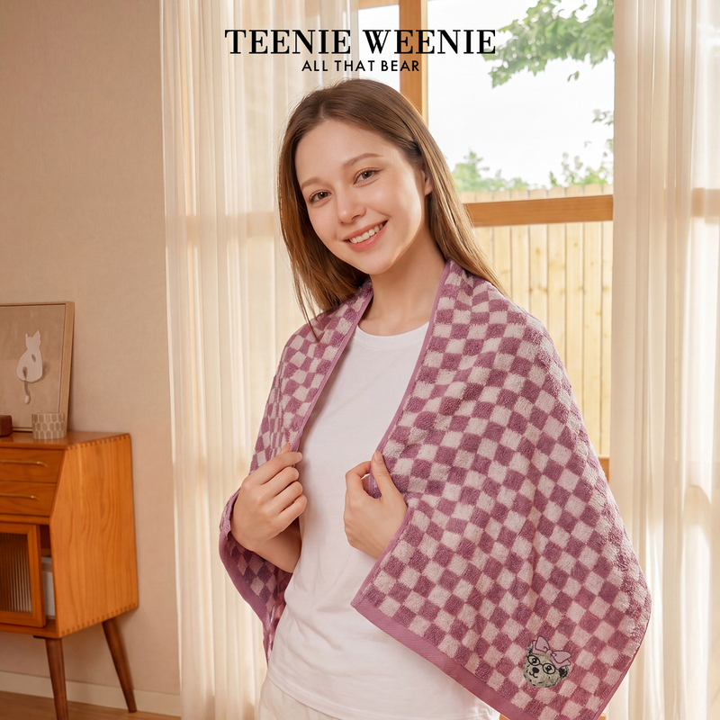 Teenieweenie Embroidered Checkerboard Cotton Bath Towel Couple Bath Wrap Pure Cotton Towel 2026 New Style for Women
