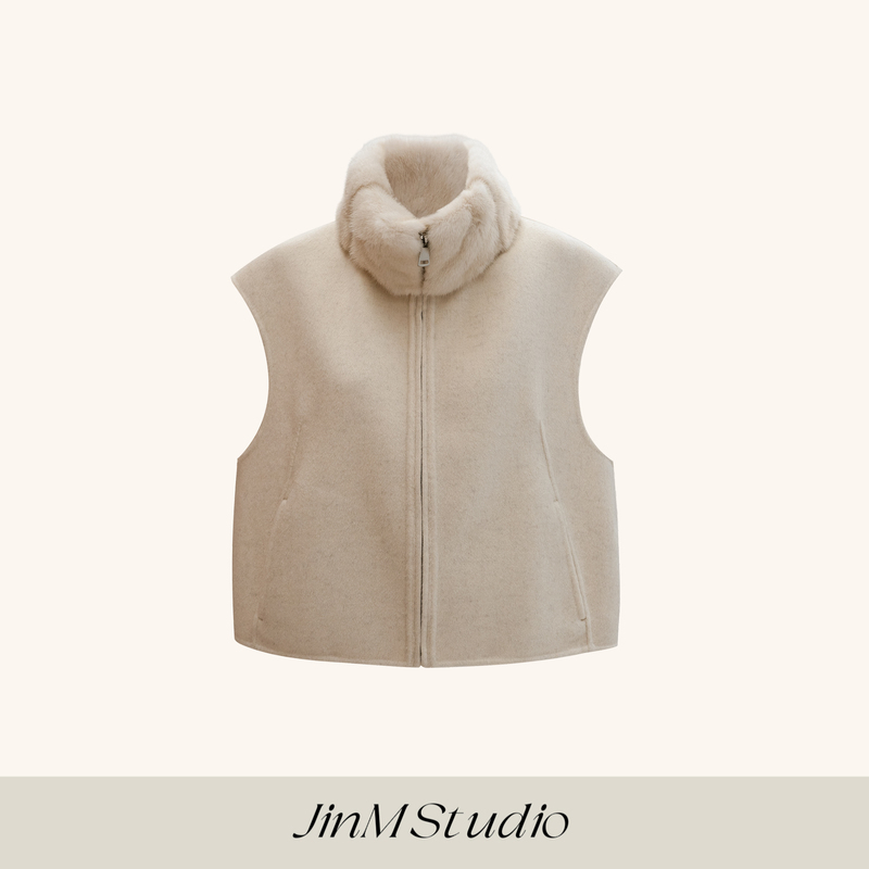 Jinmstudio丨【White Velvet Serenity】Old Money Style Light Luxury Sheep Wool Vest 602601A3756 Jinmstudio丨【White Velvet Serenity】Old Money Style Light Luxury Sheep Wool Vest 602601A3756