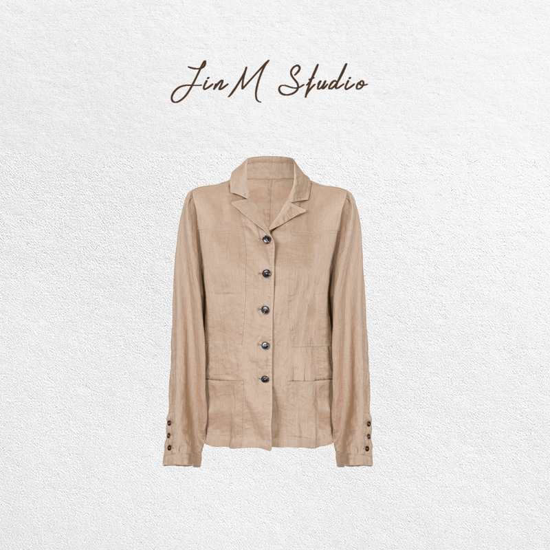 Jinmstudio丨【Vintage Design】100% Linen Old Money Style Minimalist Blazer 602601A2912