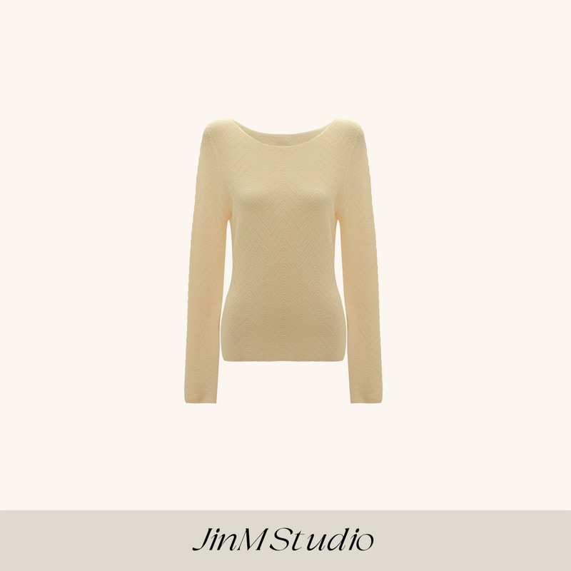 Jinmstudio丨【Perception of Autumn】100% Merino Wool Minimalist Off-Shoulder Knit Sweater 602601A3835