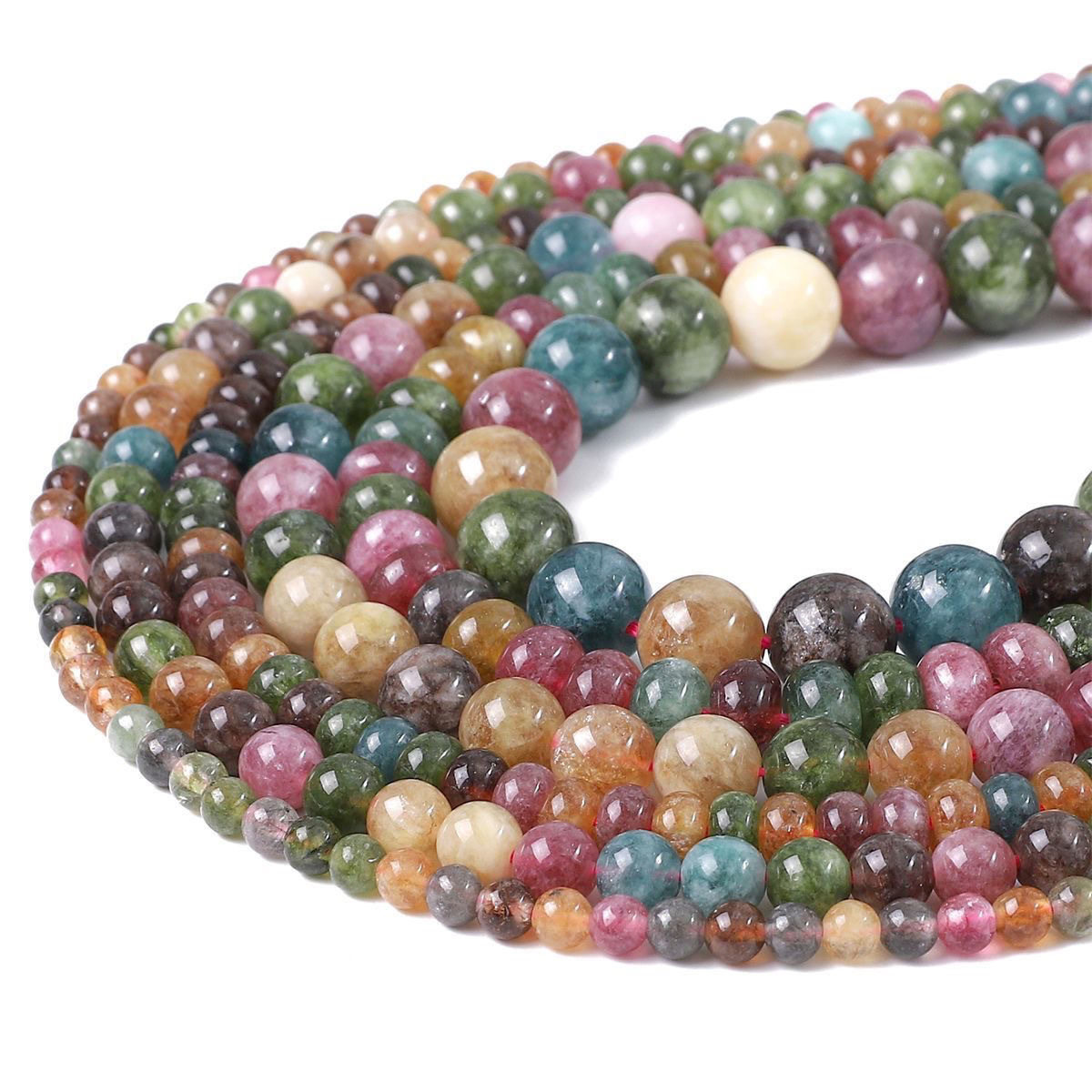 天然トルマリンとカルセドニーのルースビーズ、丸ビーズ、DIY半完成手作りビーズブレスレット、ネックレス、手持ちの収集用アクセサリー