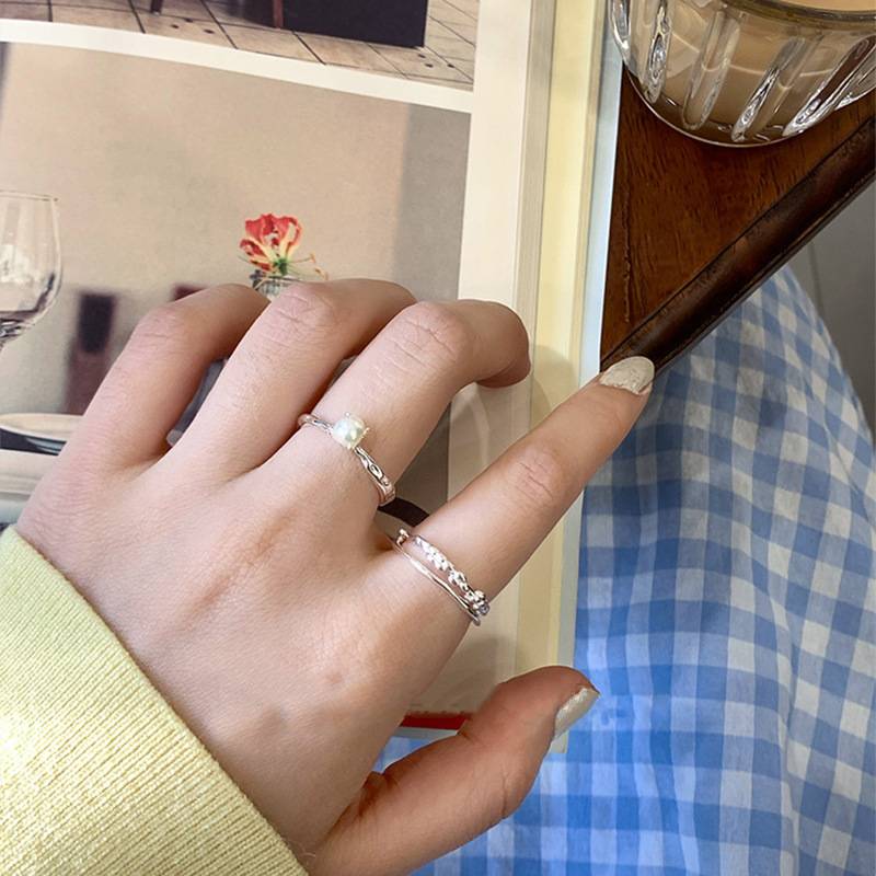 Shijia mini pearl beaded elastic cord ring fresh water ring small sugar cube ring that does not pick up the hand circumference