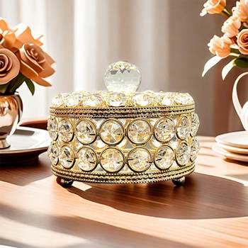 Exquisite crystal jewelry box with lid mirror box light luxury european desktop storage lipstick necklace dressing table storage