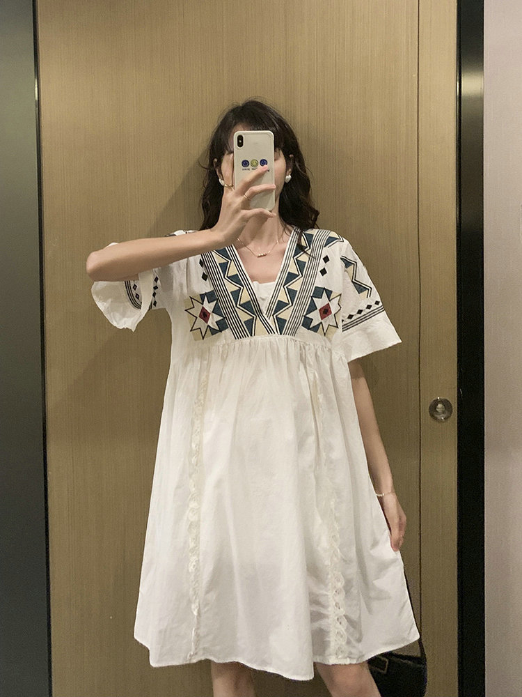 Pregnant women's summer dress fashion high-quality fairy dress loose size cotton pregnant women's summer skirt