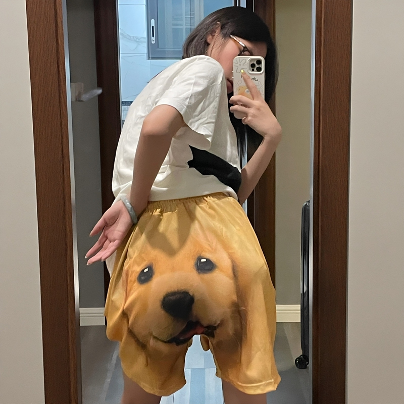 Golden Retriever Dog Head Shorts 3D Printed Funny Couple Style Vacation Casual Beach Shorts Loose and Comfortable Shorts for Fitness