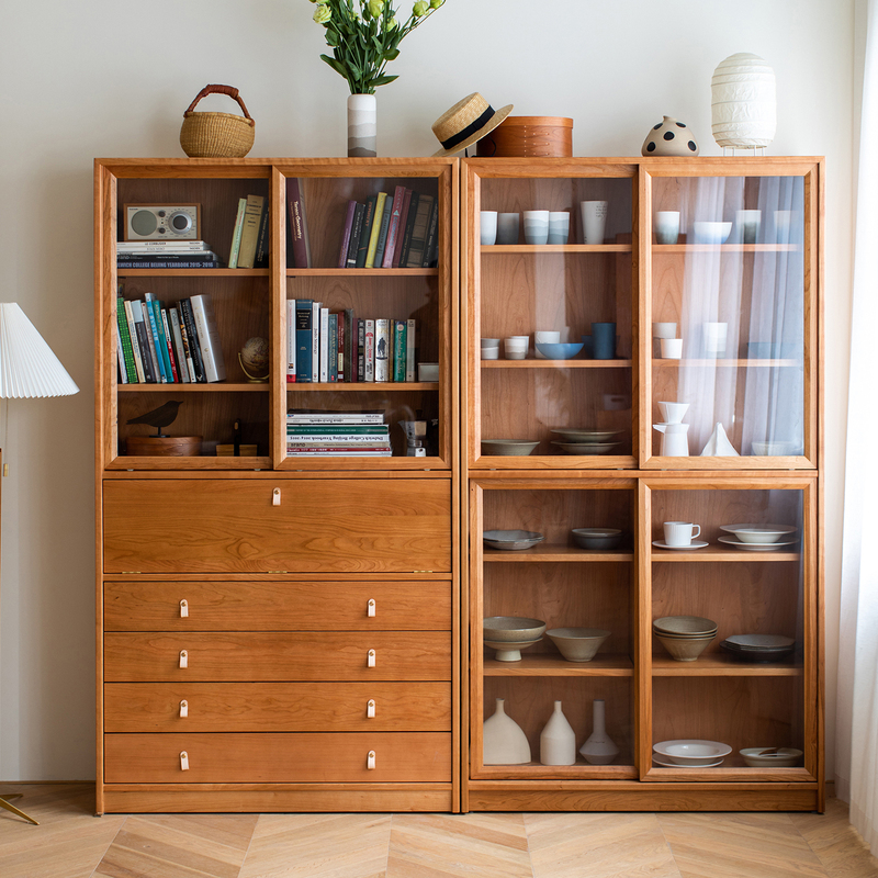 Erhei Woodwork Etc. Combination Cabinet, Bookcase, Solid Wood Vintage Sliding Door Display Cabinet, Living Room Floor-Standing Storage Cabinet Erhei Woodwork Etc. Combination Cabinet, Bookcase, Solid Wood Vintage Sliding Door Display Cabinet, Living Room Floor-Standing Storage Cabinet