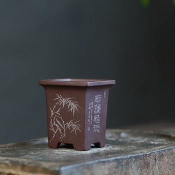 Ying xiaoqing's small square purple sand flower pots are exquisite handheld desktop green plants, miniature small bonsai, succulent and simple to play with.