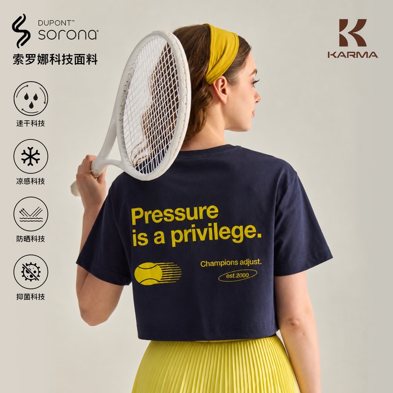 Karma American Retro Tennis Cool Quick-Dry T-Shirt, Old Money Style Sports Short-Sleeve Tennis Shirt for Women, Slimming Effect