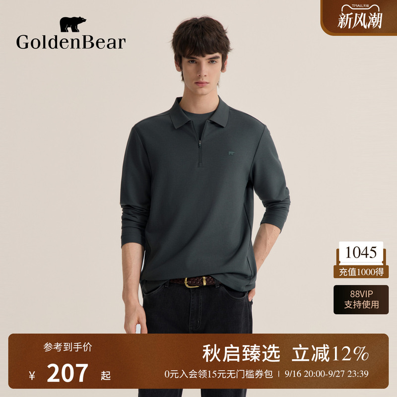Golden Bear/Golden Bear Autumn Slightly Stretchy Men's Top Polo Collar Long-Sleeved T-Shirt Golden Bear/Golden Bear Autumn Slightly Stretchy Men's Top Polo Collar Long-Sleeved T-Shirt