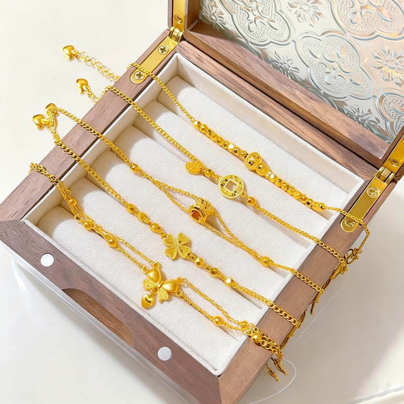 Gold Store Same Style Sand Gold 999 New Bracelet for Women, Various Designs, Light Luxury High-End Jewelry, Gift for Girlfriend