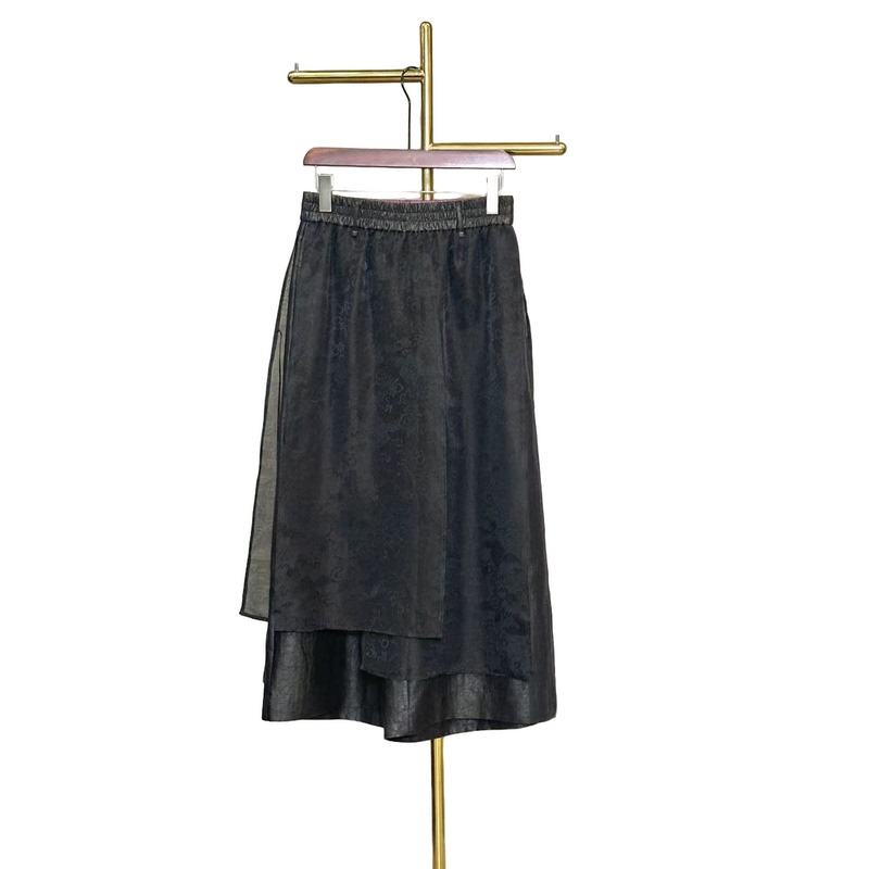 Liqi High-End Custom New Chinese Style Light Luxury Xiangyun Silk Blend Slightly Sheer Organza Casual Skirt Pants B7351