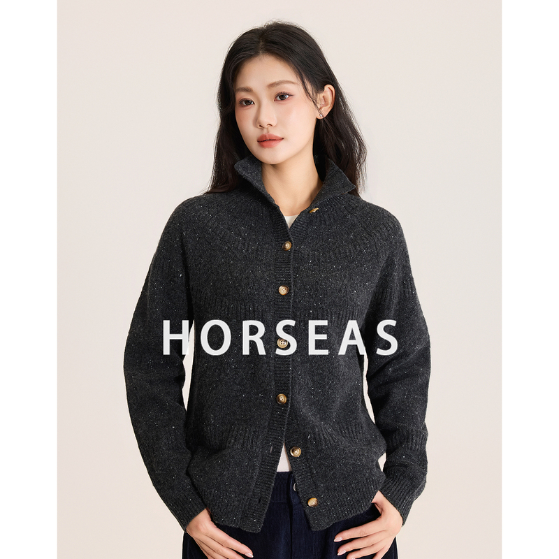 Horseas Pure Wool Knitted Sweater Cardigan for Women, a Lazy yet High-End Style for the Beach