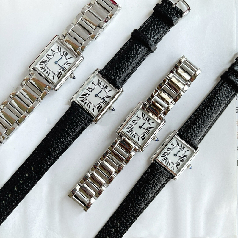 Retro Accessible Luxury Square Leather Strap Watch Tank Must Roman Scale Blue Needle Tank Women's Watch Versatile Style Retro Accessible Luxury Square Leather Strap Watch Tank Must Roman Scale Blue Needle Tank Women's Watch Versatile Style