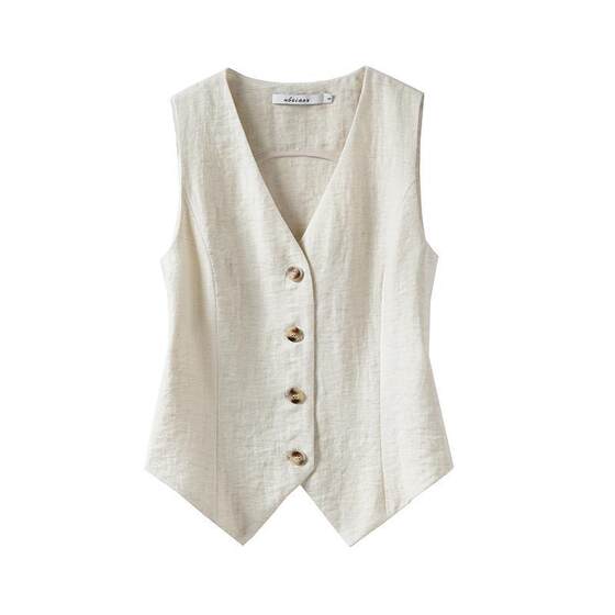 Summer New Thin Vest for Women, 2025 New Simple Slim-Fit Short Sleeveless Linen Blazer