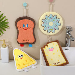 Home Daily Use Hand Towel, Hanging Type, Thickened, Absorbent, Quick-Drying, Cute Household Towel, Kitchen Handkerchief with Hanging Strap