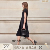 BCBG Summer Thousand Skirts Yaqi Stretch Solid Color Textured Mid-Length Waist Dress Little Black Skirt for Women