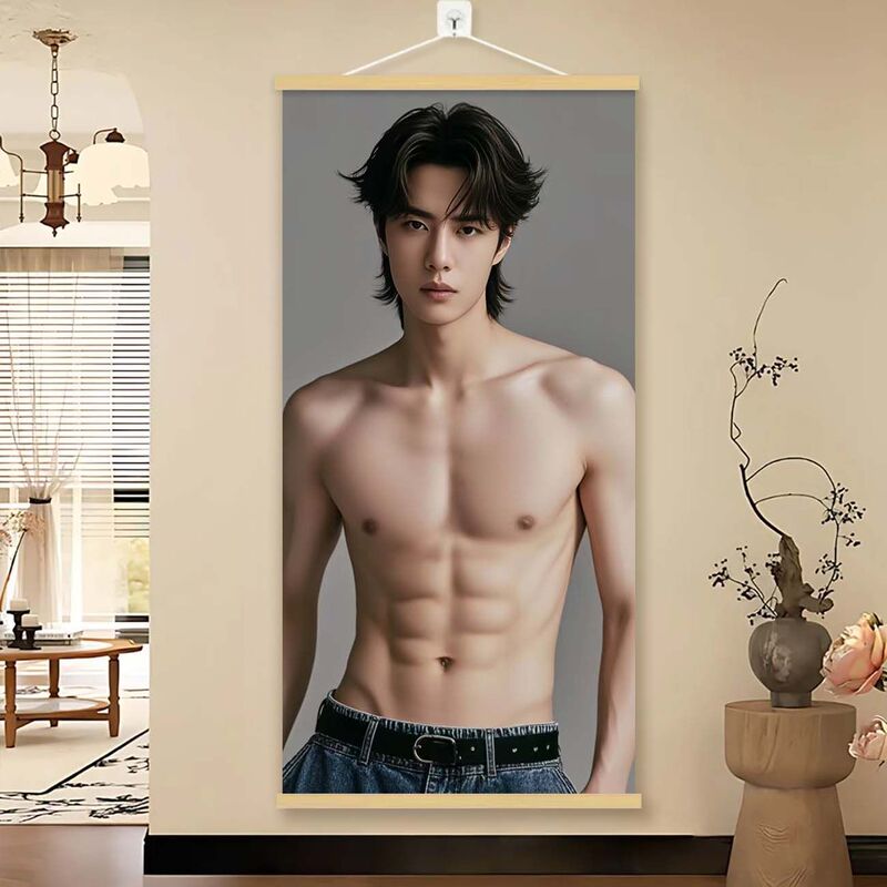 Wang Yibo Abs Poster Wall Frame Hanging Picture Living Room Bedroom Birthday Gift Girl's Room Decoration Support