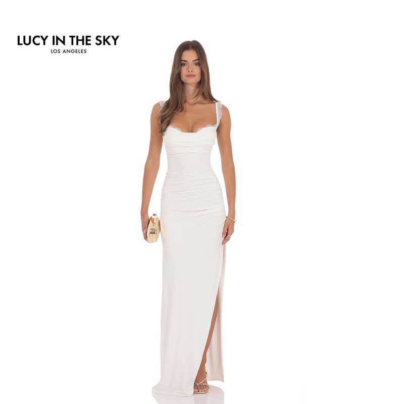 Lucy in the Sky European and American Style Spaghetti Strap Dress Lace Slit Long Dress Elegant Slim Fit Formal Dress Lucy in the Sky European and American Style Spaghetti Strap Dress Lace Slit Long Dress Elegant Slim Fit Formal Dress