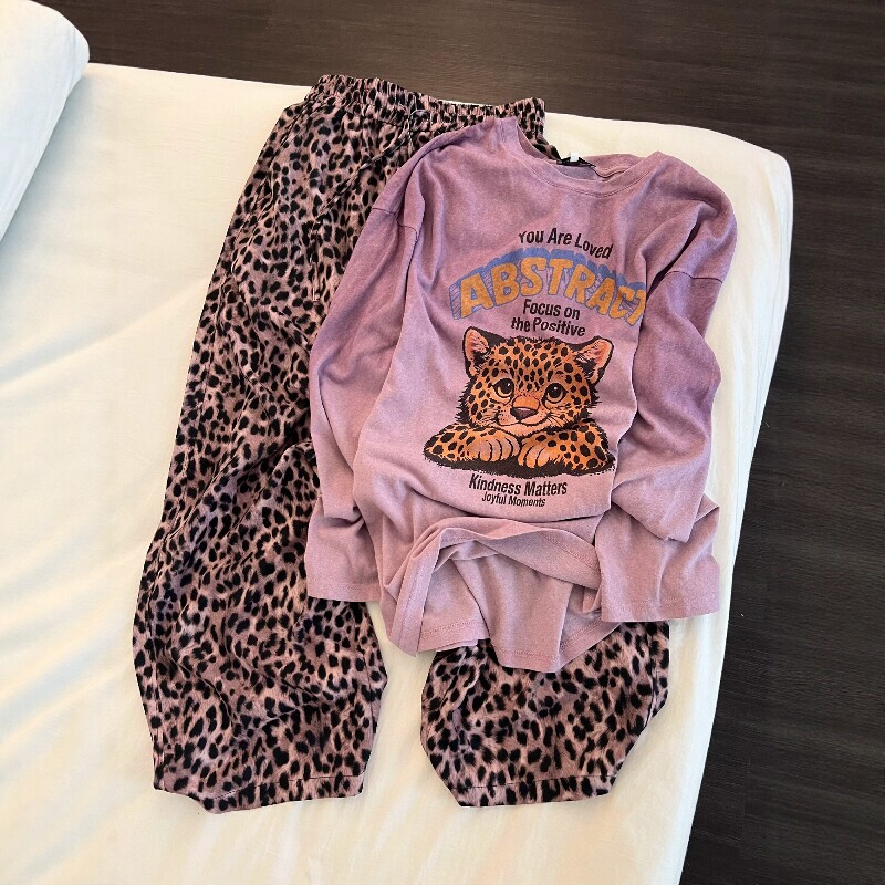 French Berydia Lazy Style Sweet and Cool Leopard Print Pajamas for Women 2026 New Autumn Home Wear Set