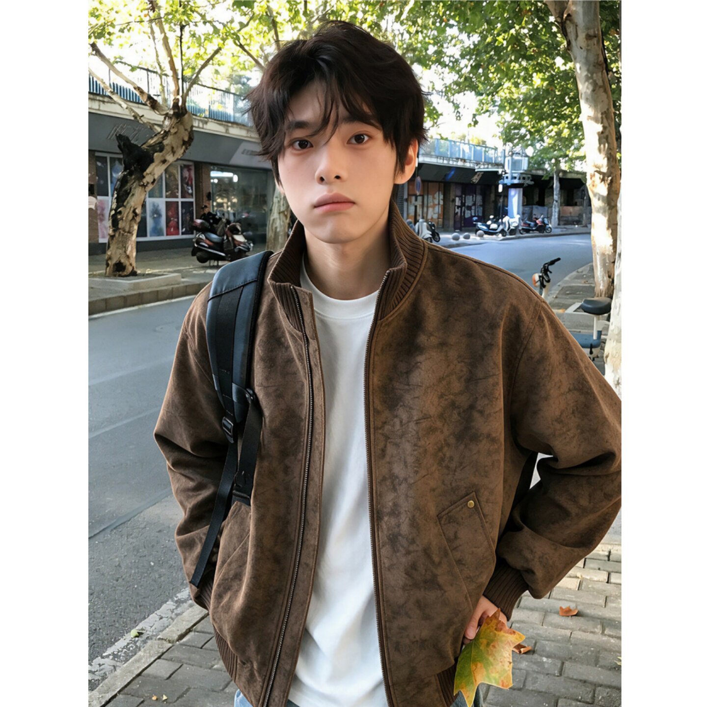 Autumn American retro PU leather motorcycle jacket for men