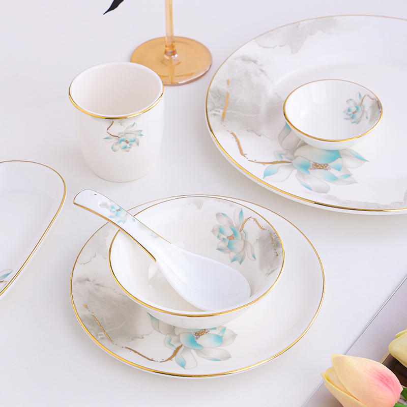 Luxury Hotel Room Table Setting Set, Bone China Tableware, Kitchen Dining Plates, Ceramic Dishes and Bowls