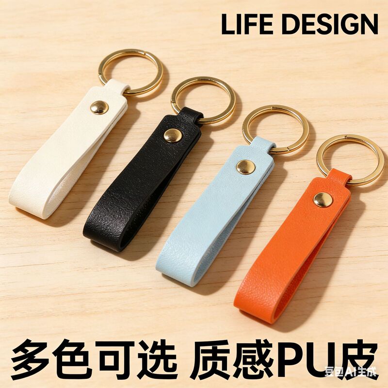 Amazon Pu Leather Keychain Solid Color Versatile Leather Wrist Strap Bag Pendant Fashion Car Key Chain Detachable Accessory