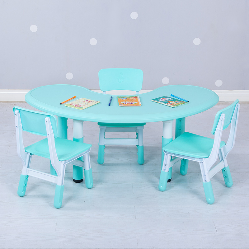 Children's table and chair set plastic lifting moon table for children to learn crescent arc table kindergarten semi-round table thickened