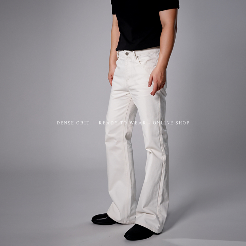 Dense Grit「Metal Button Pure Black Leather Label」13Oz Minimalist Style Men's Flared Jeans with a Slightly Flared Hem Dense Grit「Metal Button Pure Black Leather Label」13Oz Minimalist Style Men's Flared Jeans with a Slightly Flared Hem