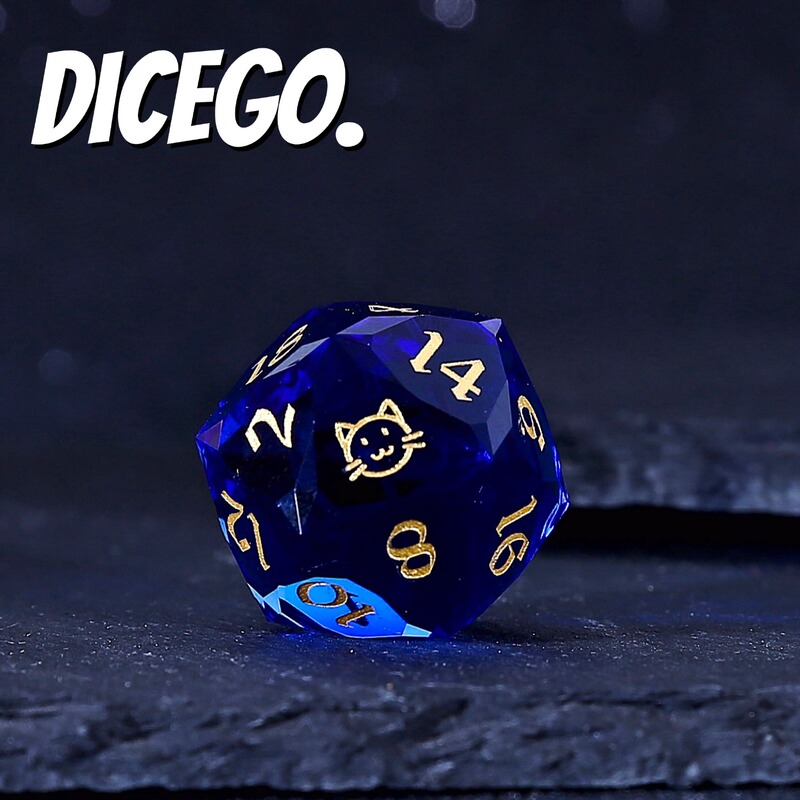 Multi-Faceted Sapphire Crystal Glass D&D Dice Set Dungeons & Dragons Tabletop Game Baldur's Gate 3 Coc