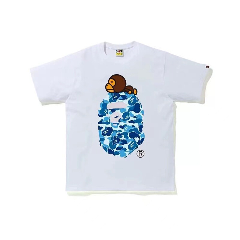 Summer New Trendy Brand Bape Ape Head Cartoon Pattern Unisex Short-Sleeve ins Trendy T-Shirt Loose Casual Short-Sleeve
