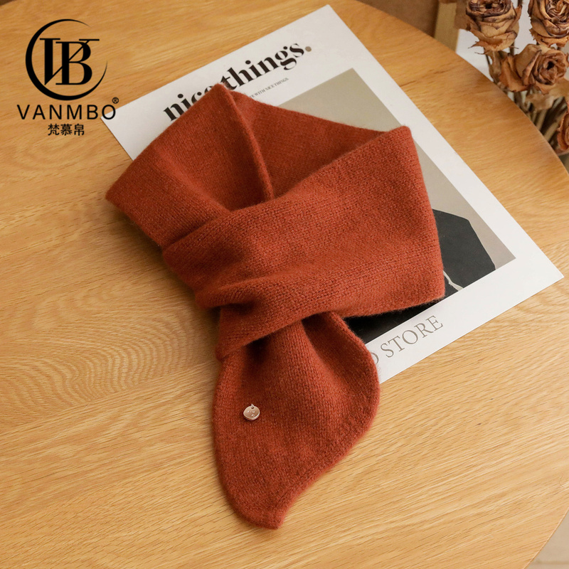 Luxury Vanmbo Cotton Wool Warm Scarf for Autumn and Winter, Simple and Versatile Cross Scarf, Korean Fashion, Solid Color