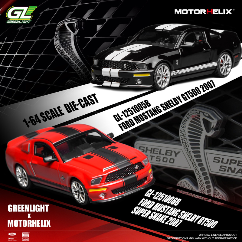 Mh×Green Light 1:64 2007 Ford Mustang Shelby Cobra Gt500 Alloy Car Model