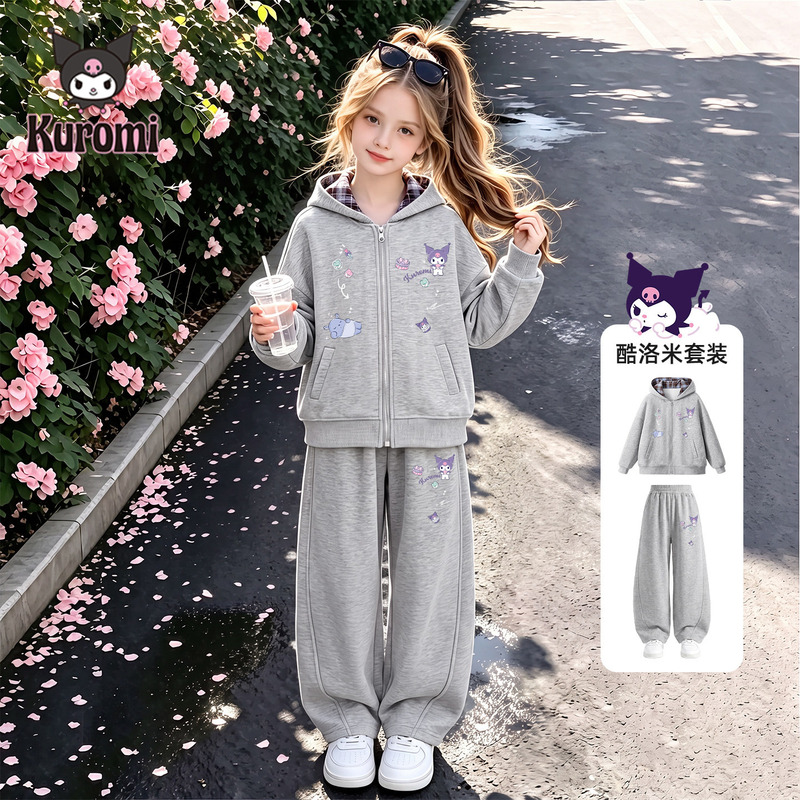 Kuromi Girls' Suit 2026 New Children's Spring and Autumn Casual Jacket and Long Pants Two-Piece Set for Older Children Kuromi Girls' Suit 2026 New Children's Spring and Autumn Casual Jacket and Long Pants Two-Piece Set for Older Children