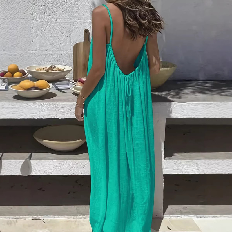 2026 Cross-Border Amazon Aliexpress New Women's Suspender Coat Backless Loose Loungewear Dress