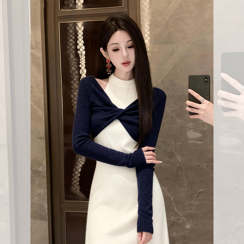 Белое платье-шаль 2025, зимний темперамент, дамы и дочери, огромное чувство юмора, красивая французская мелкобуржуазная нижняя длинная юбка.