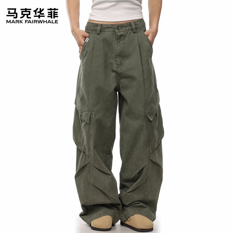 Mark Huafei American High Street Pure Cotton Cargo Pants for Men and Women, Autumn Loose Fit Cleanfit Paratrooper Scimitar Casual Pants