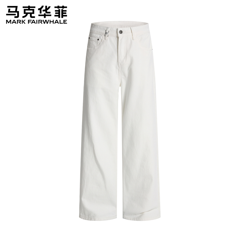 Mark Huafei White Wide-Leg Jeans for Men, New Summer Style, Loose Straight-Leg, Drapey American High Street Long Pants Mark Huafei White Wide-Leg Jeans for Men, New Summer Style, Loose Straight-Leg, Drapey American High Street Long Pants