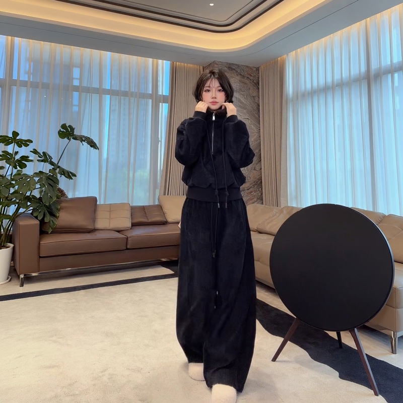 Me Lao Yang's Clothing [Glacier Zone Set] 100% Sheep Wool Fur Collar Warm Top and Pants Two-Piece Set