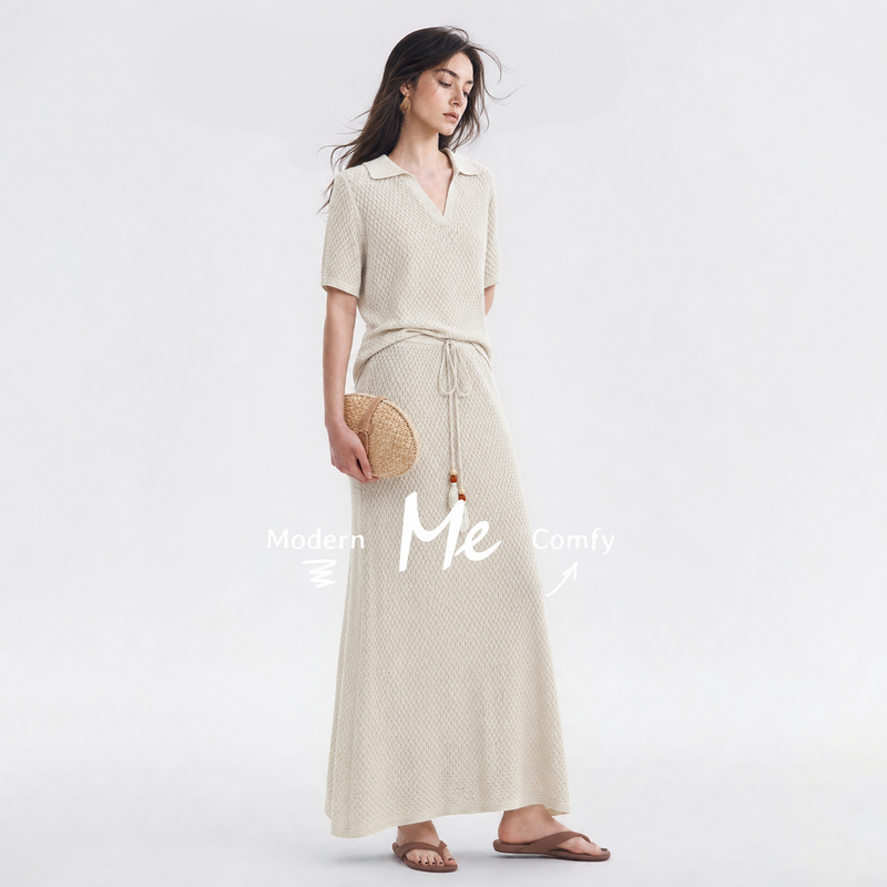 Me Lao Yang's Clothing [Brighton Set] Tencel Linen Breathable Diamond Pattern Twisted Luxury-Style Casual Set