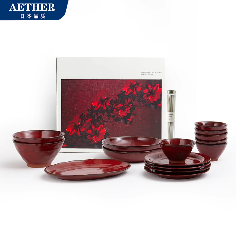 Japanese Aether Nanz Hidden Underglaze Color Dinnerware Set Red Wedding Housewarming Gift High-End Ceramic Bowls and Plates Japanese Aether Nanz Hidden Underglaze Color Dinnerware Set Red Wedding Housewarming Gift High-End Ceramic Bowls and Plates