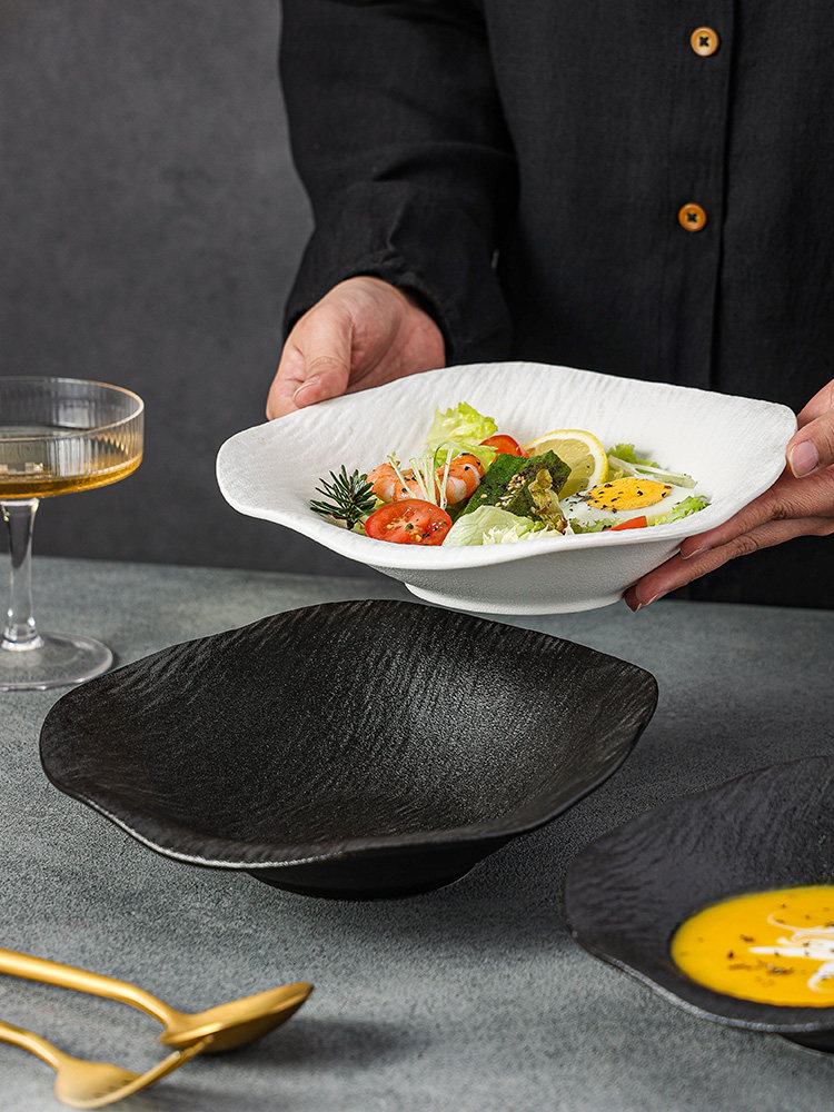 High-Quality Stone-Patterned Vegetable Salad Bowl, High-End Ceramic Bowl, Western Restaurant Hotel Fruit Bowl, Dessert Bowl for Commercial Use