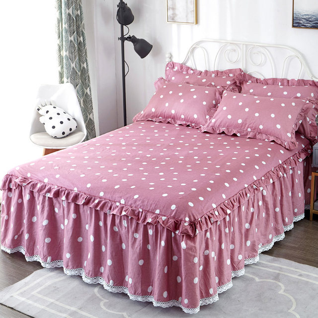 Bedspread bed cover non-slip bed skirt single piece cotton protection dustproof rice sheet 1 three-piece set lace princess