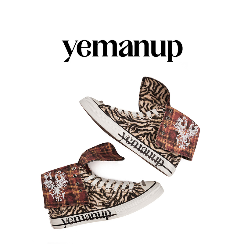 Yemanup* Tiger Pattern Retro Street Style High-Top Canvas Shoes with Double-Headed Eagle Rivets, Plaid Design, Convertible Two-Way Wear Shoes Yemanup* Tiger Pattern Retro Street Style High-Top Canvas Shoes with Double-Headed Eagle Rivets, Plaid Design, Convertible Two-Way Wear Shoes