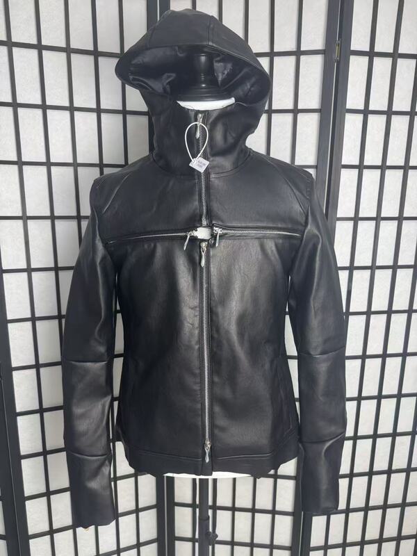 [Exclusive and Independent] Self-Designed Visual Style Cross-Zipper Hooded Leather Jacket